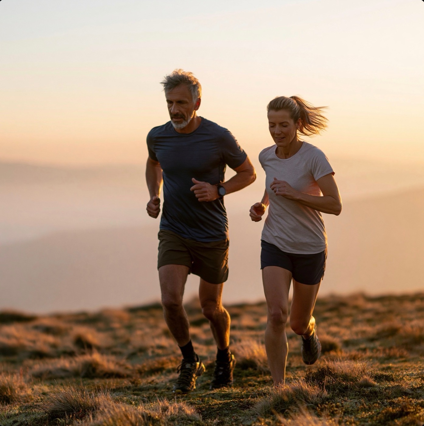 A man and woman running together at sunrise: the second half, run on purpose